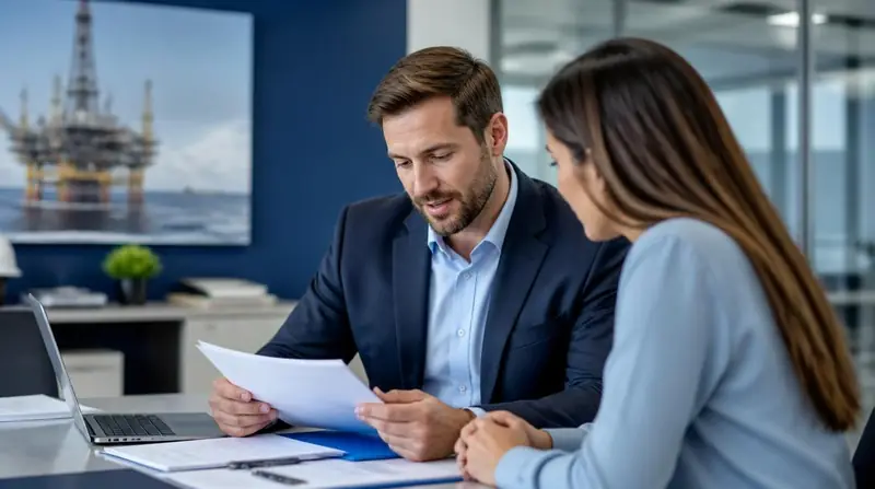 Consultor revisando documentos de cadastro Petrobras com cliente